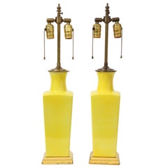 Pair of Canary Yellow Porcelain Vases as Lamps