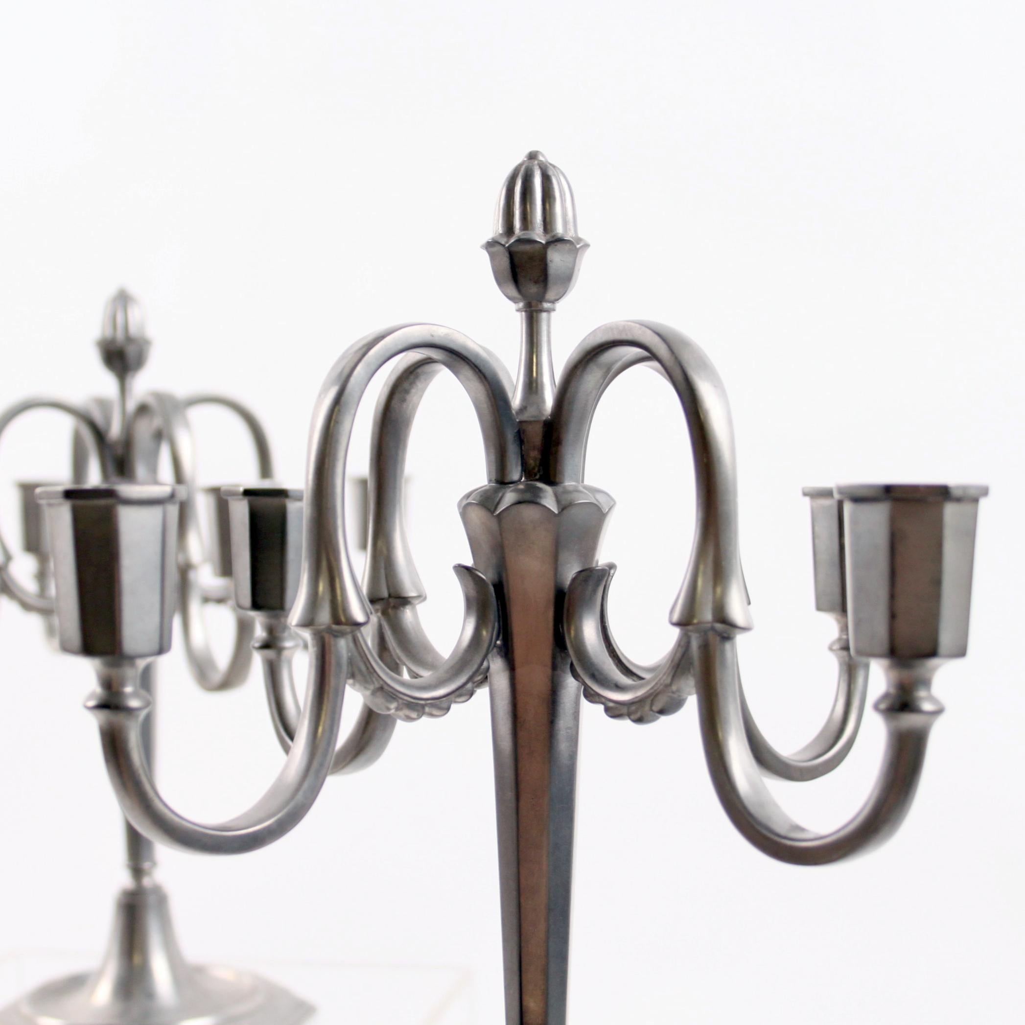 20th Century Pair of Candalabras JL Hultman for Svenskt Tenn, Pewter, Sweden 1930s For Sale