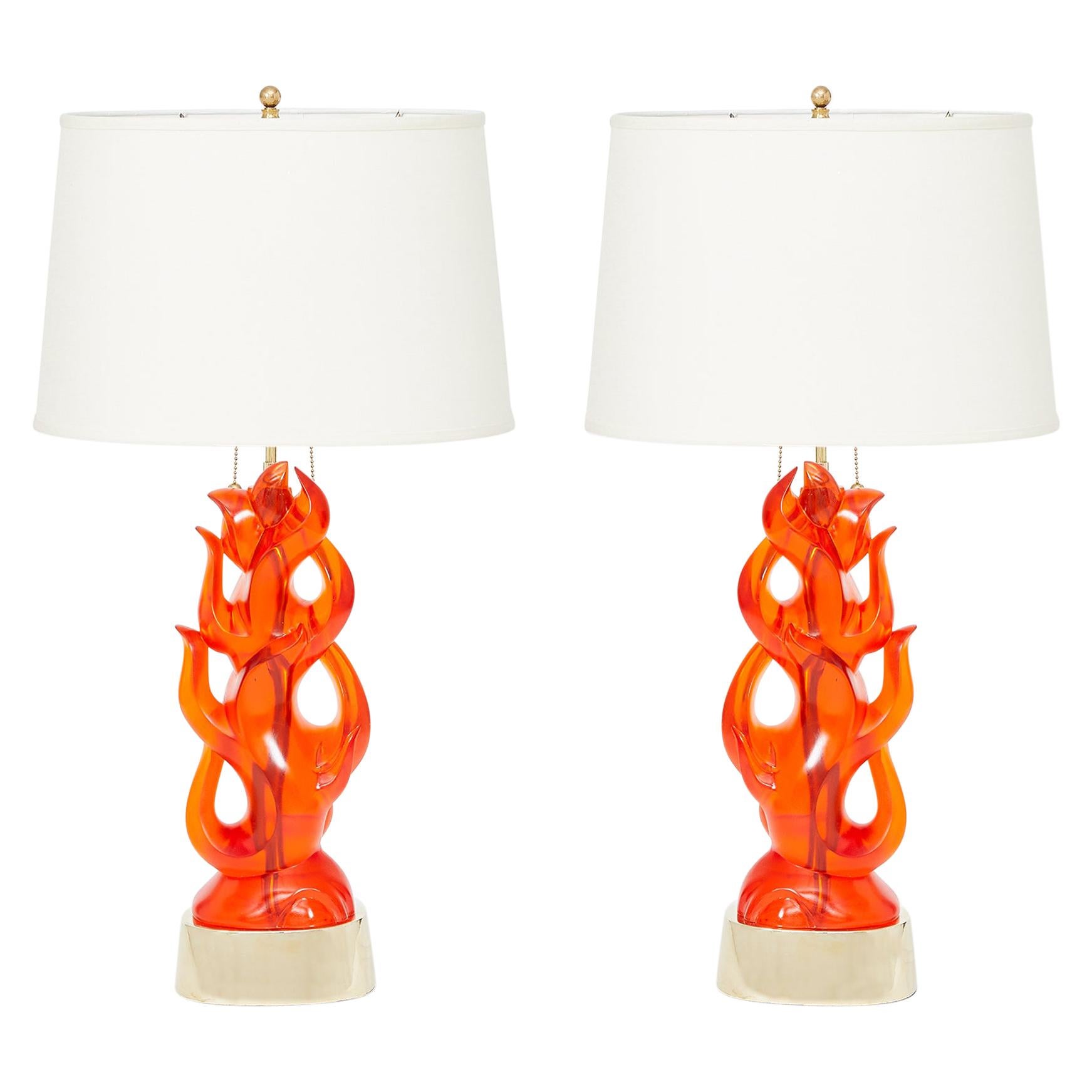 Pair of Candela Lamps in Coral by David Duncan Studio For Sale