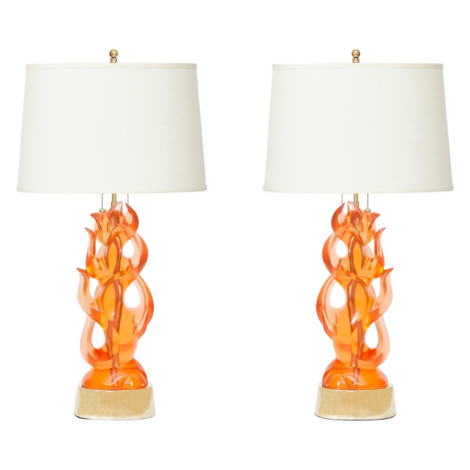 Pair of Candela Lamps in Tangerine by David Duncan Studio