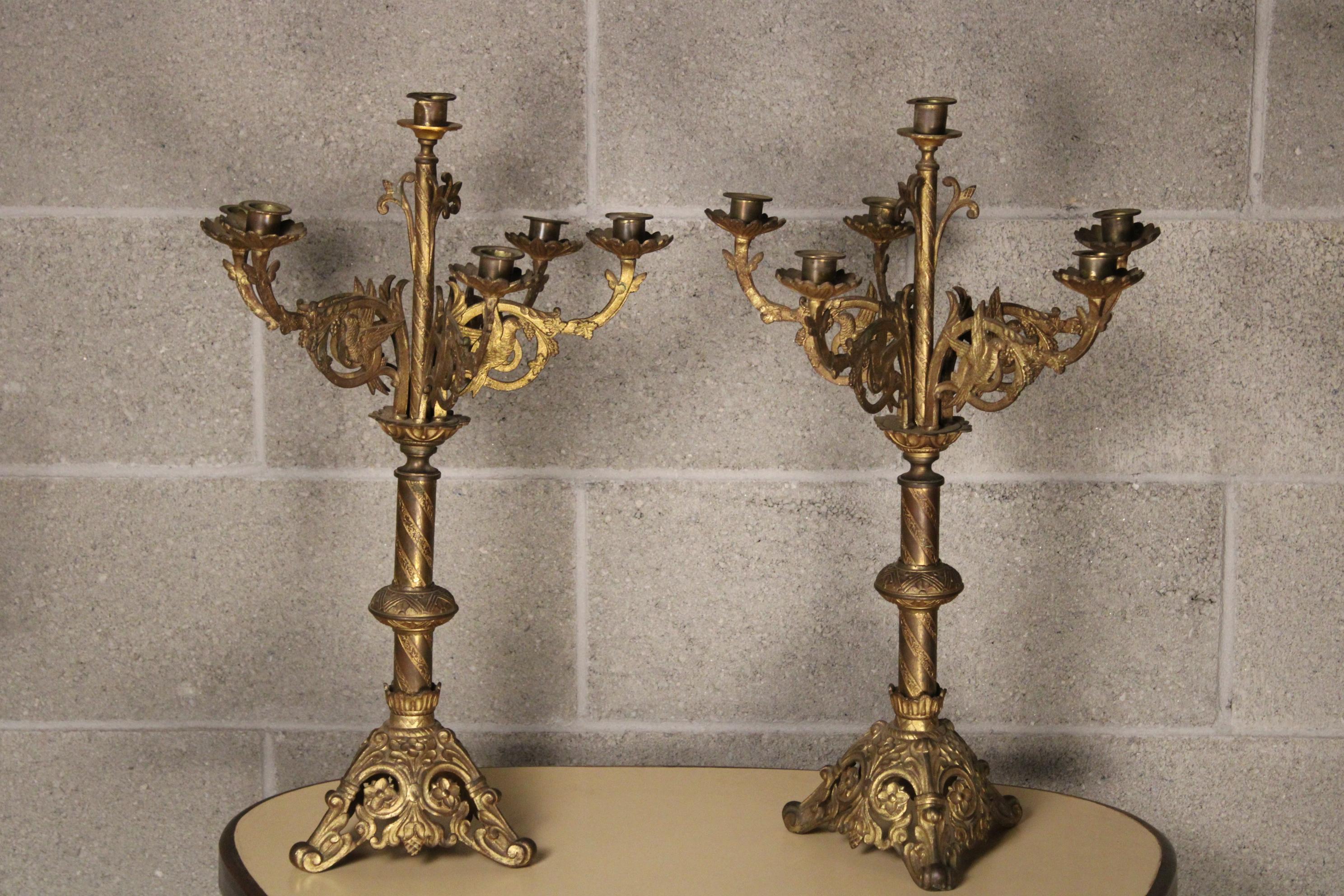 Pair of 19th century gilt bronze Italian Candelabra  8