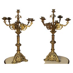 Antique Pair of 19th century gilt bronze Italian Candelabra 