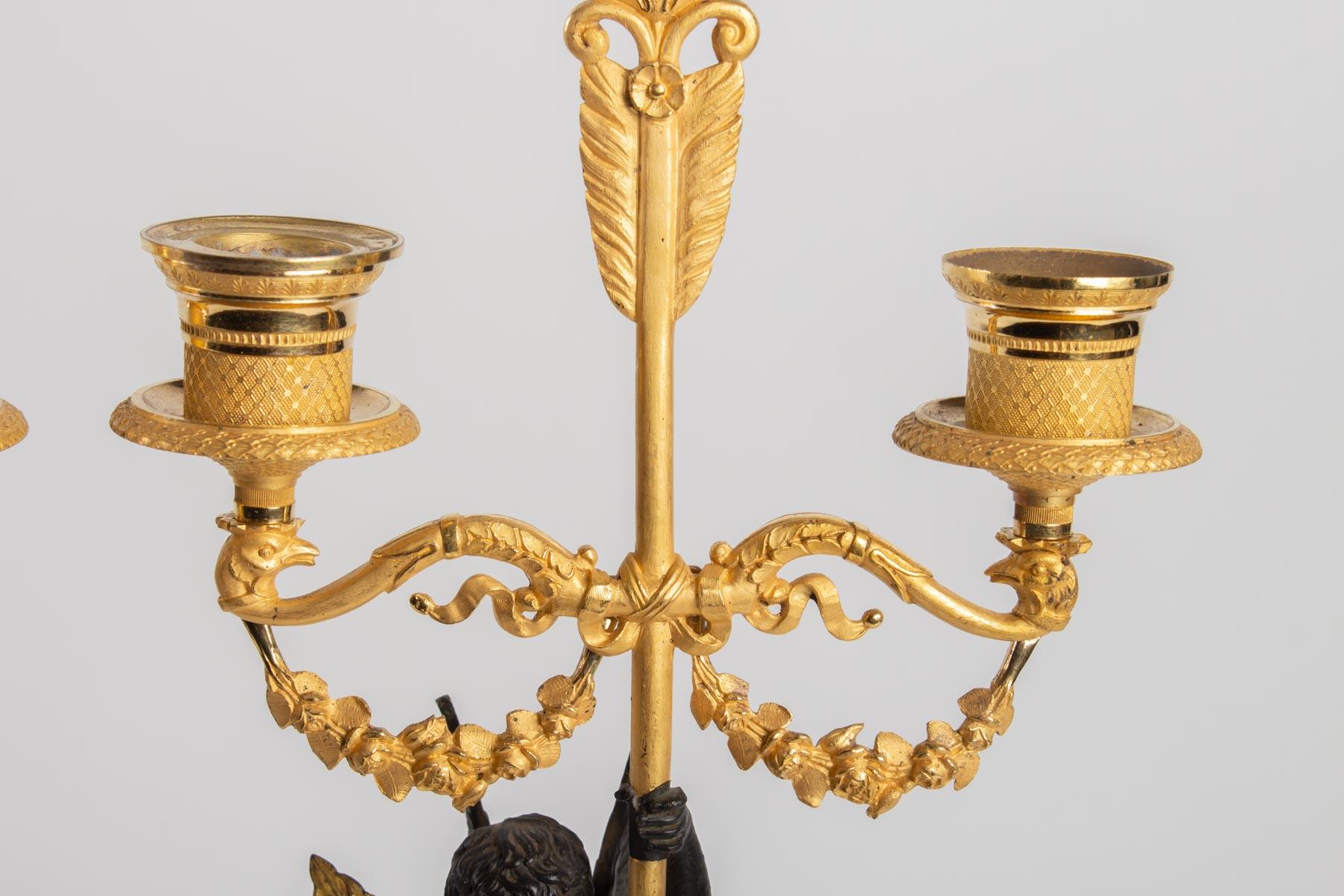 Pair of Candelabra in Gilt Bronze and Patinated, 19th Century In Good Condition In Saint-Ouen, FR