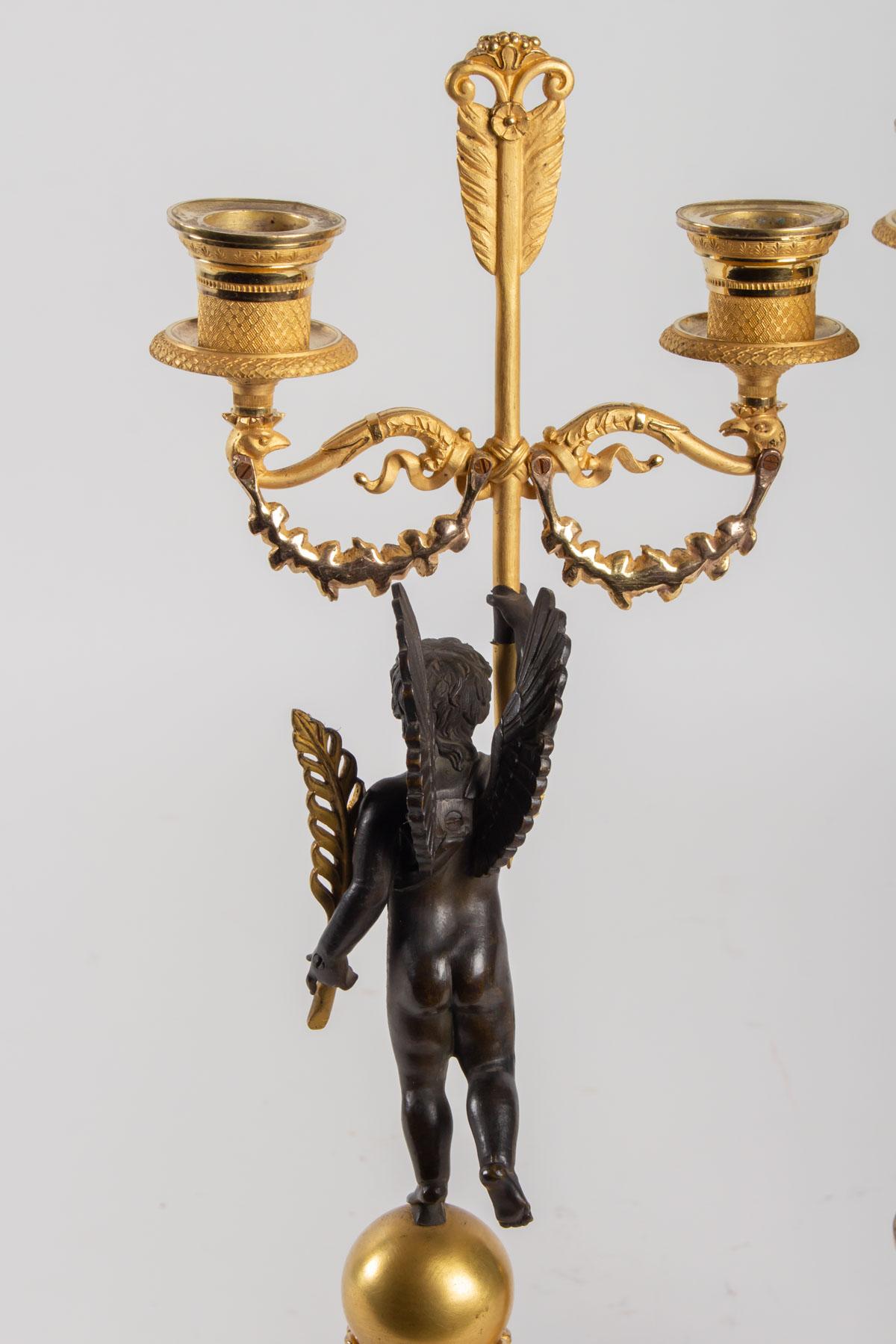 Pair of Candelabra in Gilt Bronze and Patinated, 19th Century 1