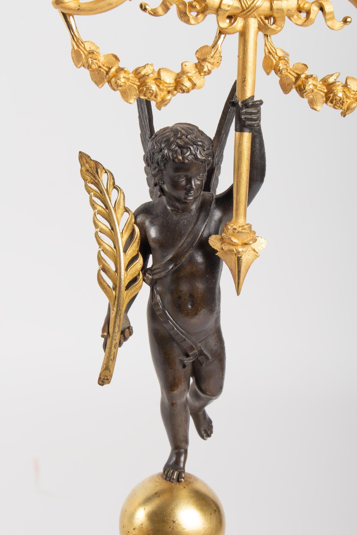 Pair of Candelabra in Gilt Bronze and Patinated, 19th Century 2