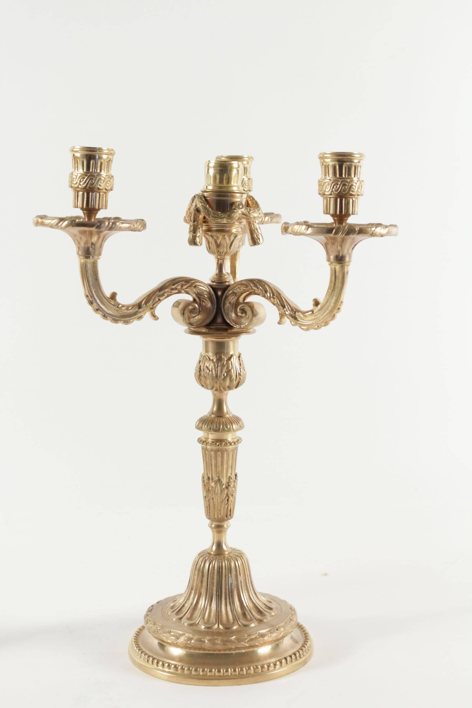 Pair of Candelabra in the Style of Louis XV in Gold Gilt Bronze, 19th Century 1