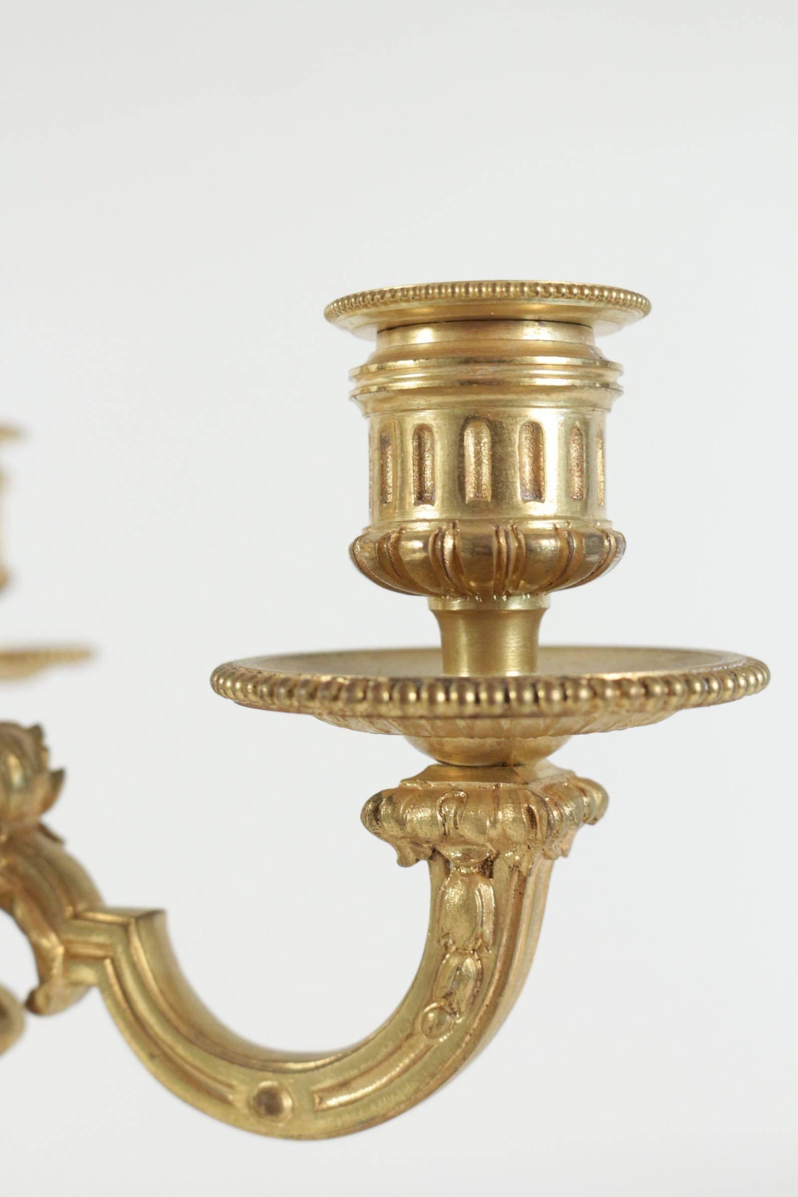 Pair of Candelabra in the Style of Louis XV in Gold Gilt Bronze, 19th Century For Sale 3