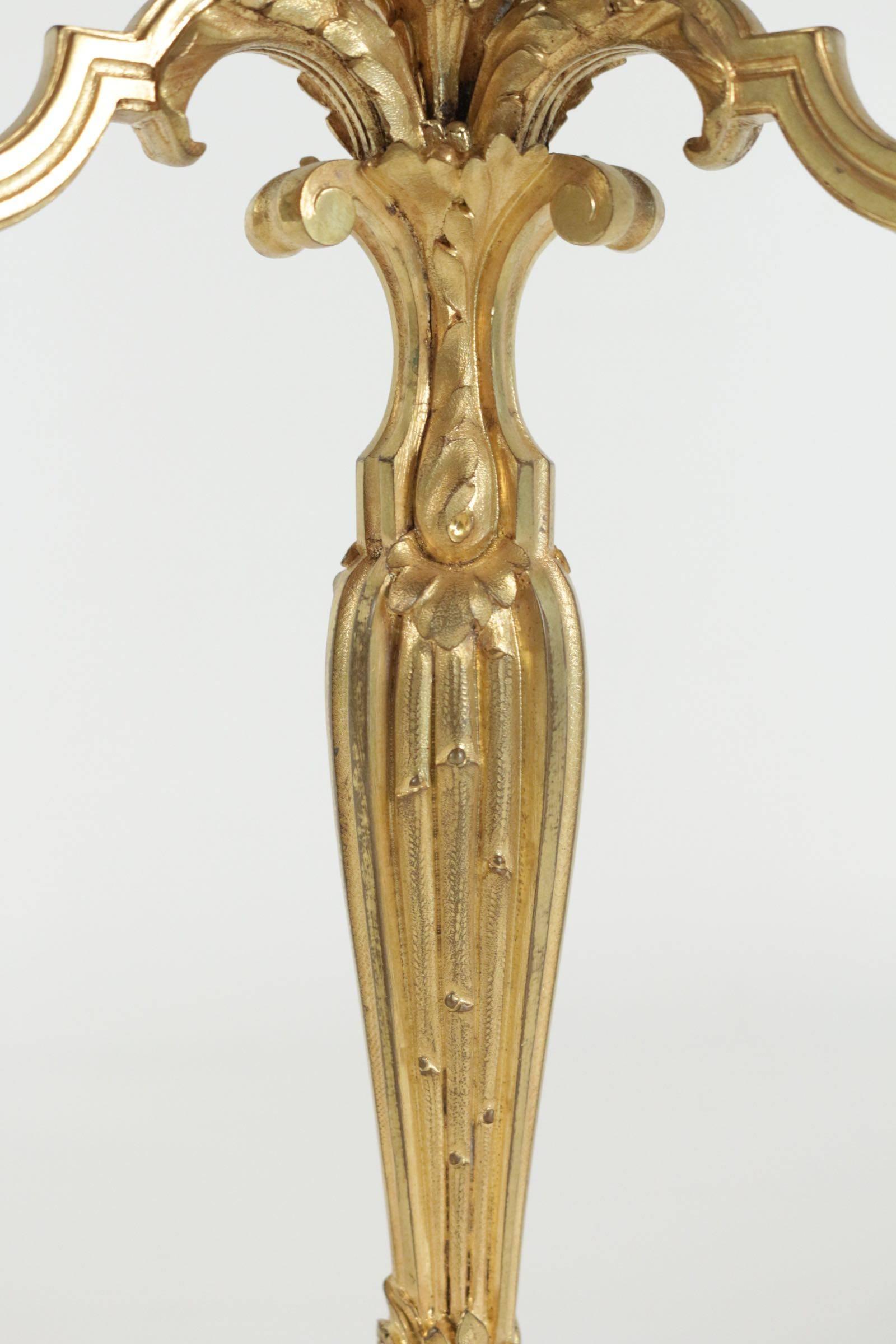 Pair of Candelabra in the Style of Louis XV in Gold Gilt Bronze, 19th Century For Sale 4