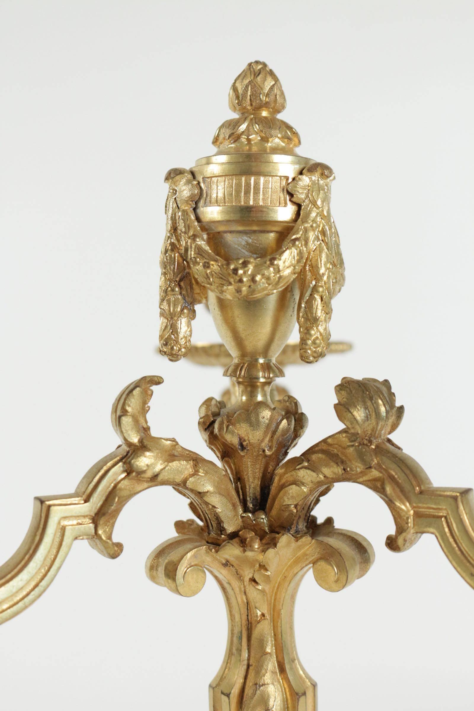 Pair of Candelabra in the Style of Louis XV in Gold Gilt Bronze, 19th Century For Sale 5