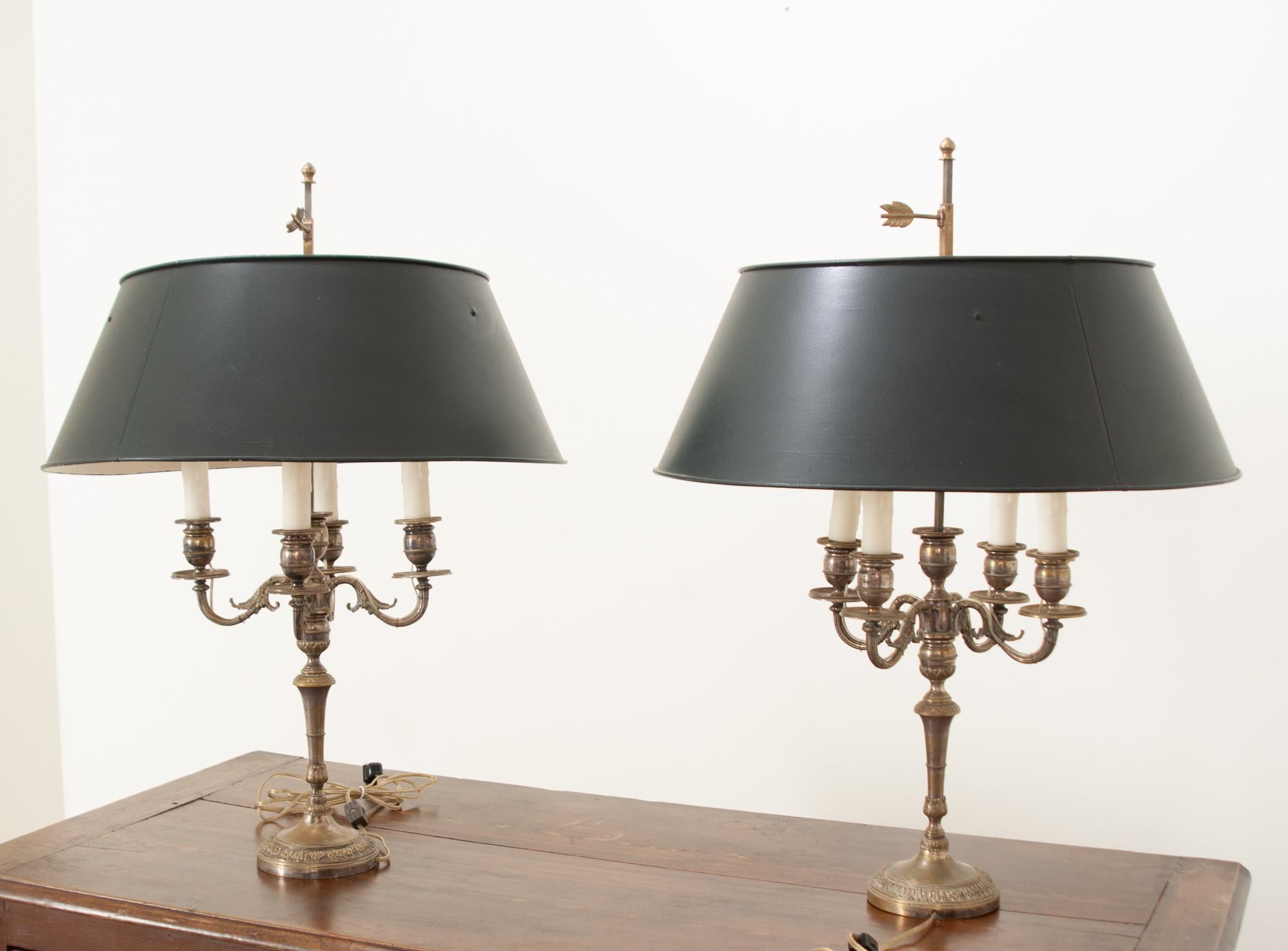Pair of Candelabra Lamps in the Bouillotte Style For Sale 4