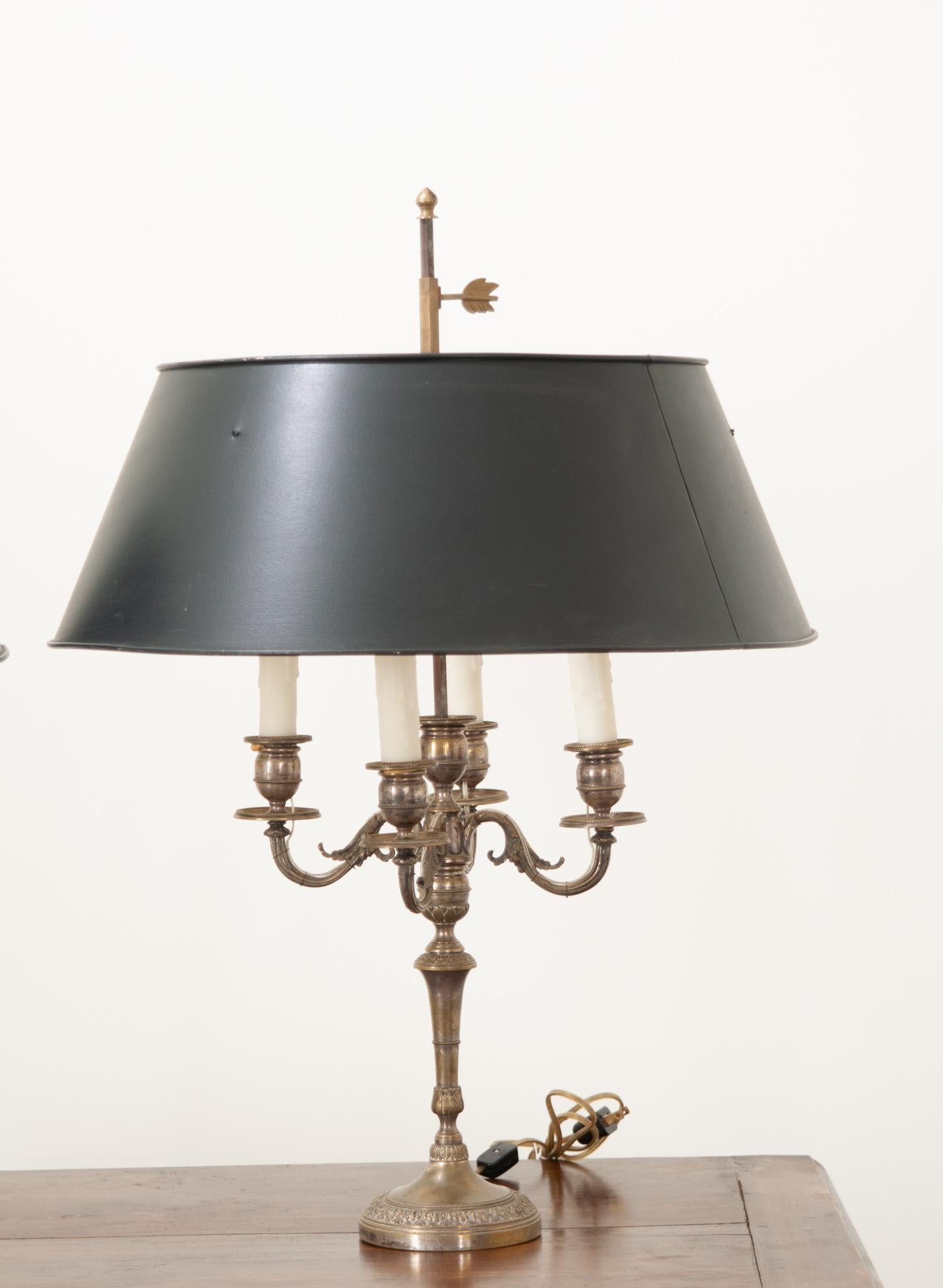 French Pair of Candelabra Lamps in the Bouillotte Style For Sale