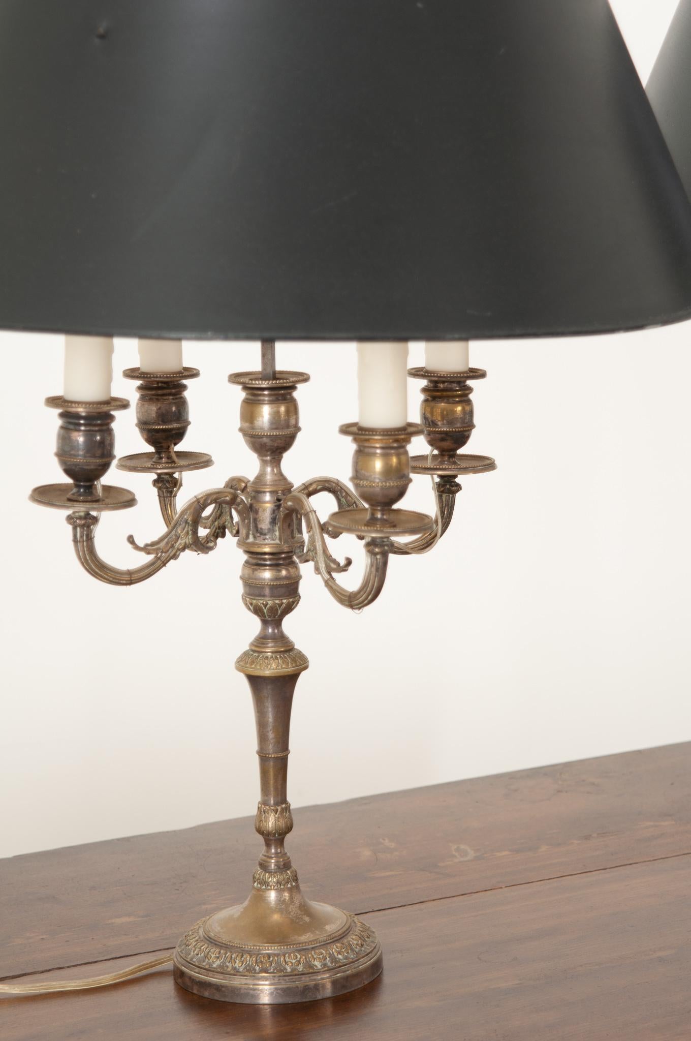Cast Pair of Candelabra Lamps in the Bouillotte Style For Sale