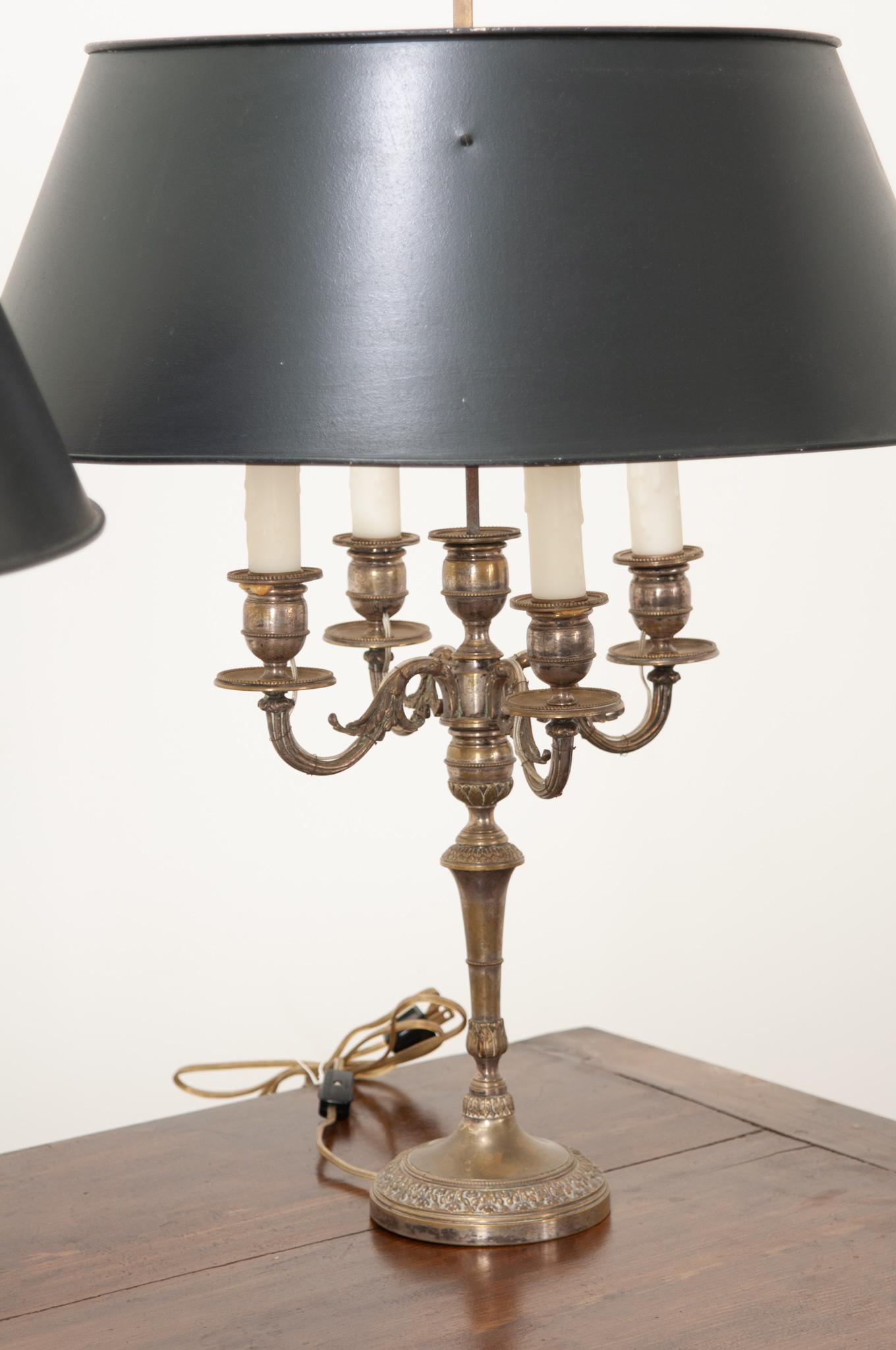 Pair of Candelabra Lamps in the Bouillotte Style In Good Condition For Sale In Baton Rouge, LA