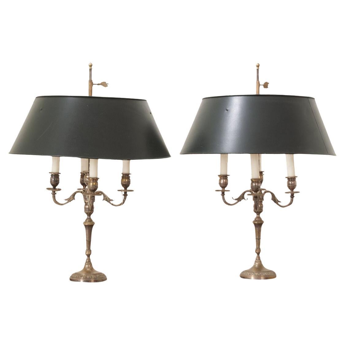 Pair of Candelabra Lamps in the Bouillotte Style For Sale