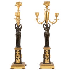 Pair Of Candelabra, Restoration Period, Double Patina, Gilt Bronze