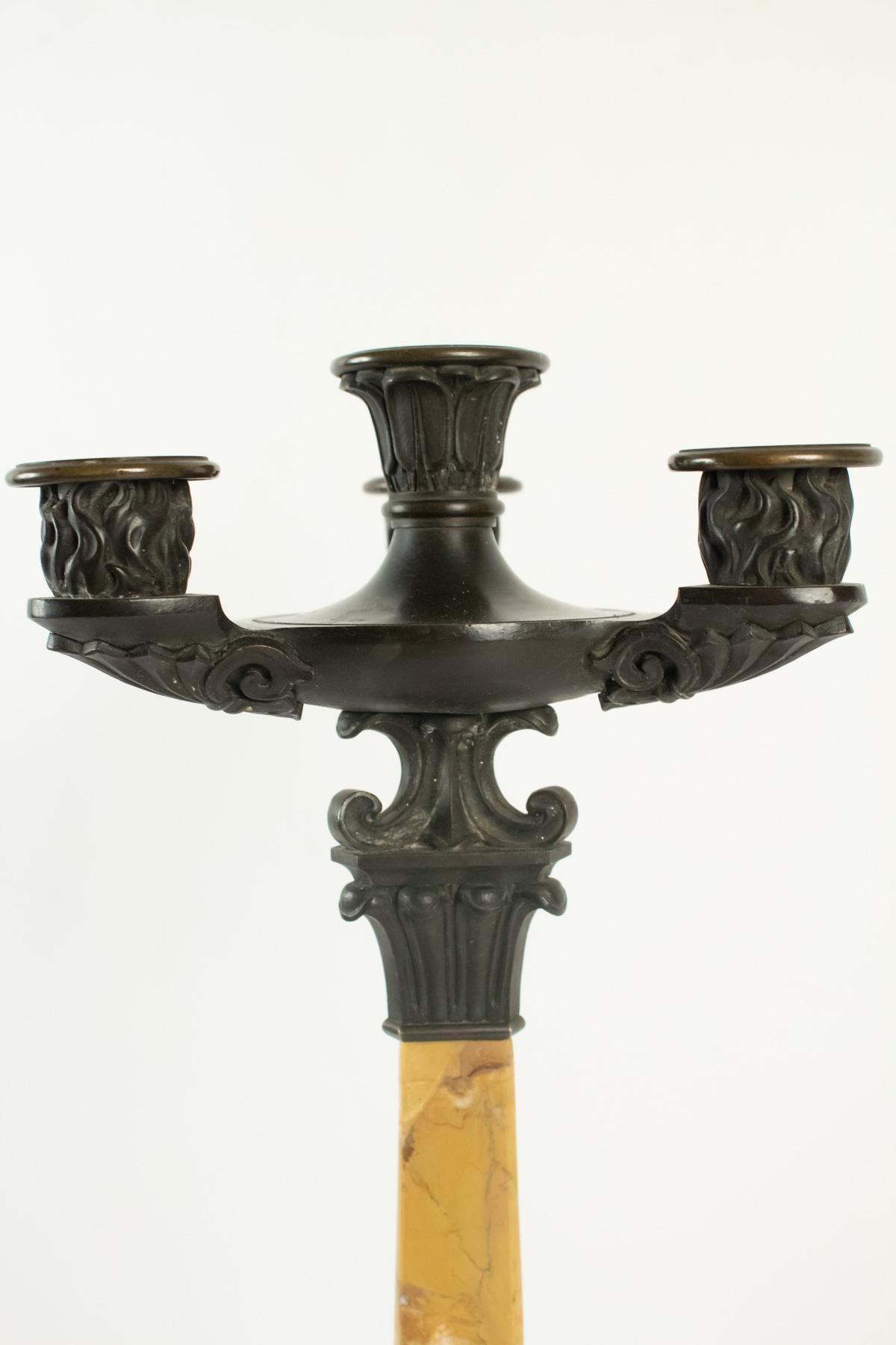 Mid-19th Century Pair of Candelabra Restoration Period in Yellow Marble of Siena