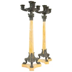 Pair of Candelabra Restoration Period in Yellow Marble of Siena
