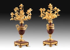 Pair of Candelabra, Rouge Griotte Marble, Gilt Bronze, France, 19th Century