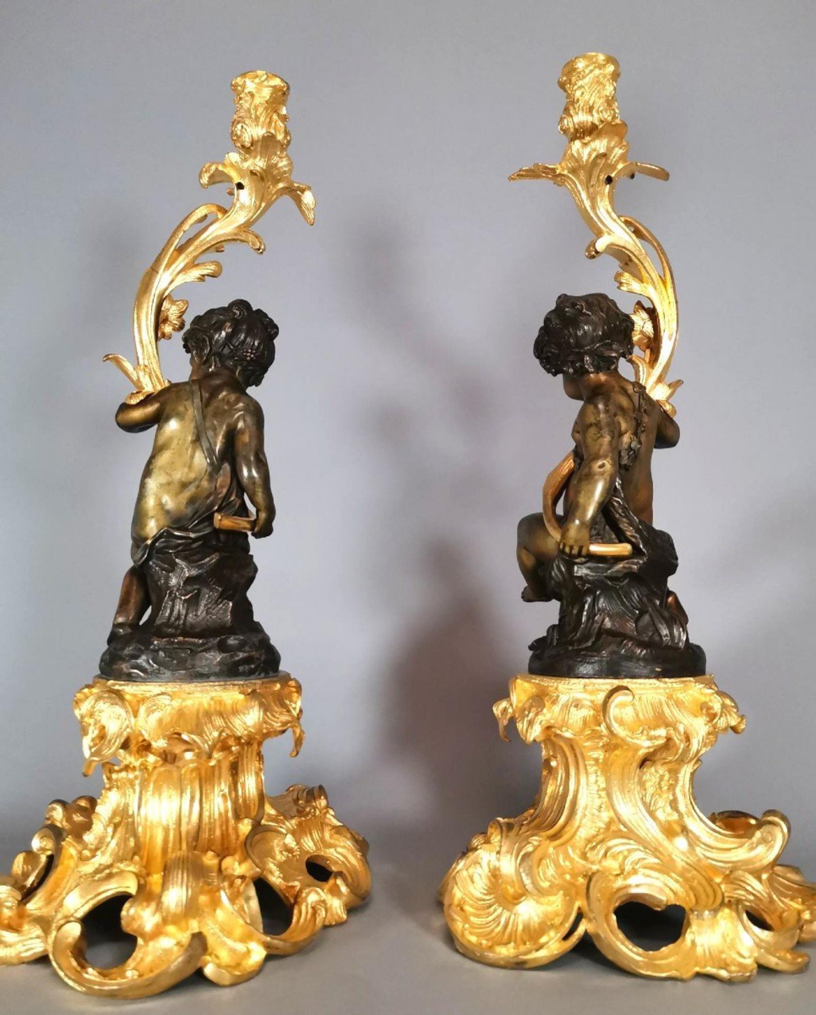 Bronze Pair of Candelabra with Putti by Clodion after Claude Michael, 18th Century