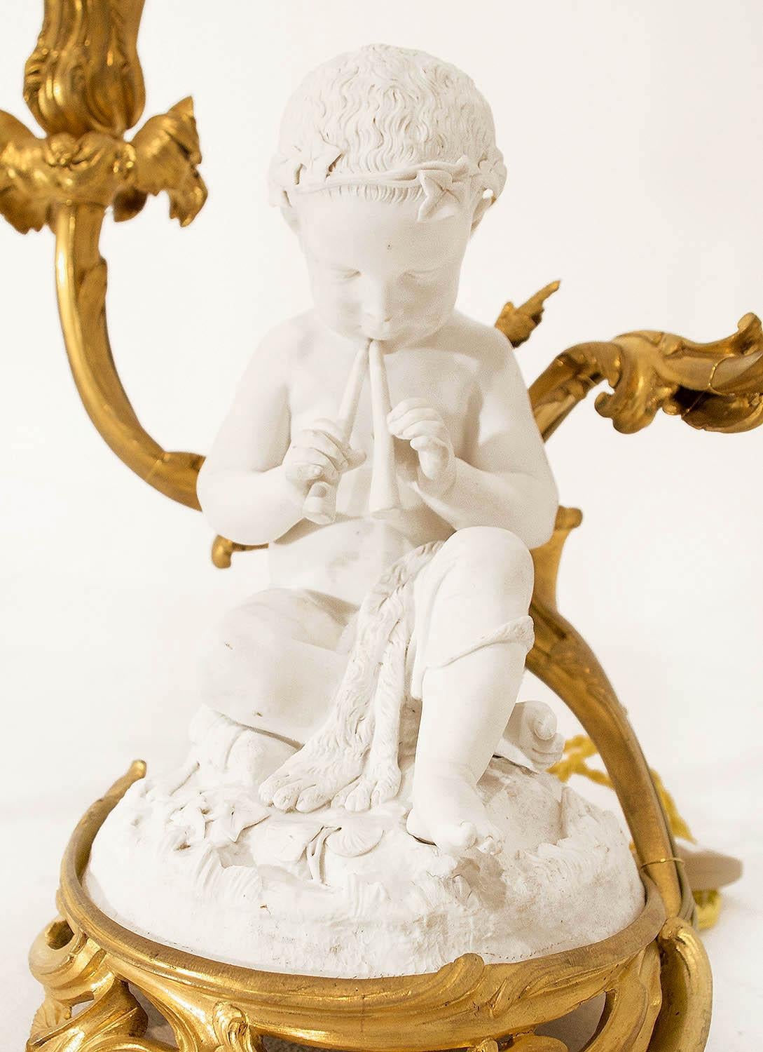 French Pair of Louis XVI Style Sèvres Porcelain Biscuit Candelabra, circa 1880