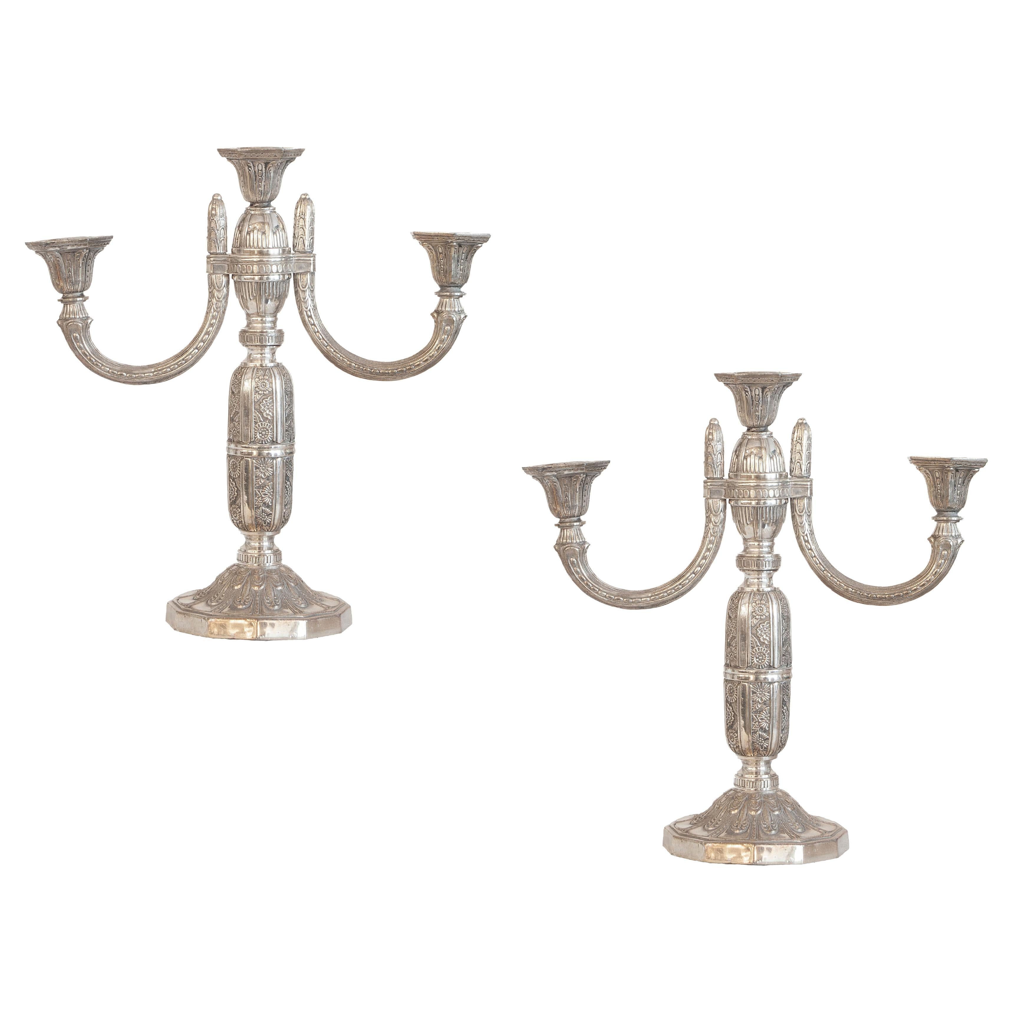 Pair of Candelabras, Art Deco in Silverplated, 1930 For Sale