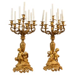 Pair of Candelabras Bronze with Putti