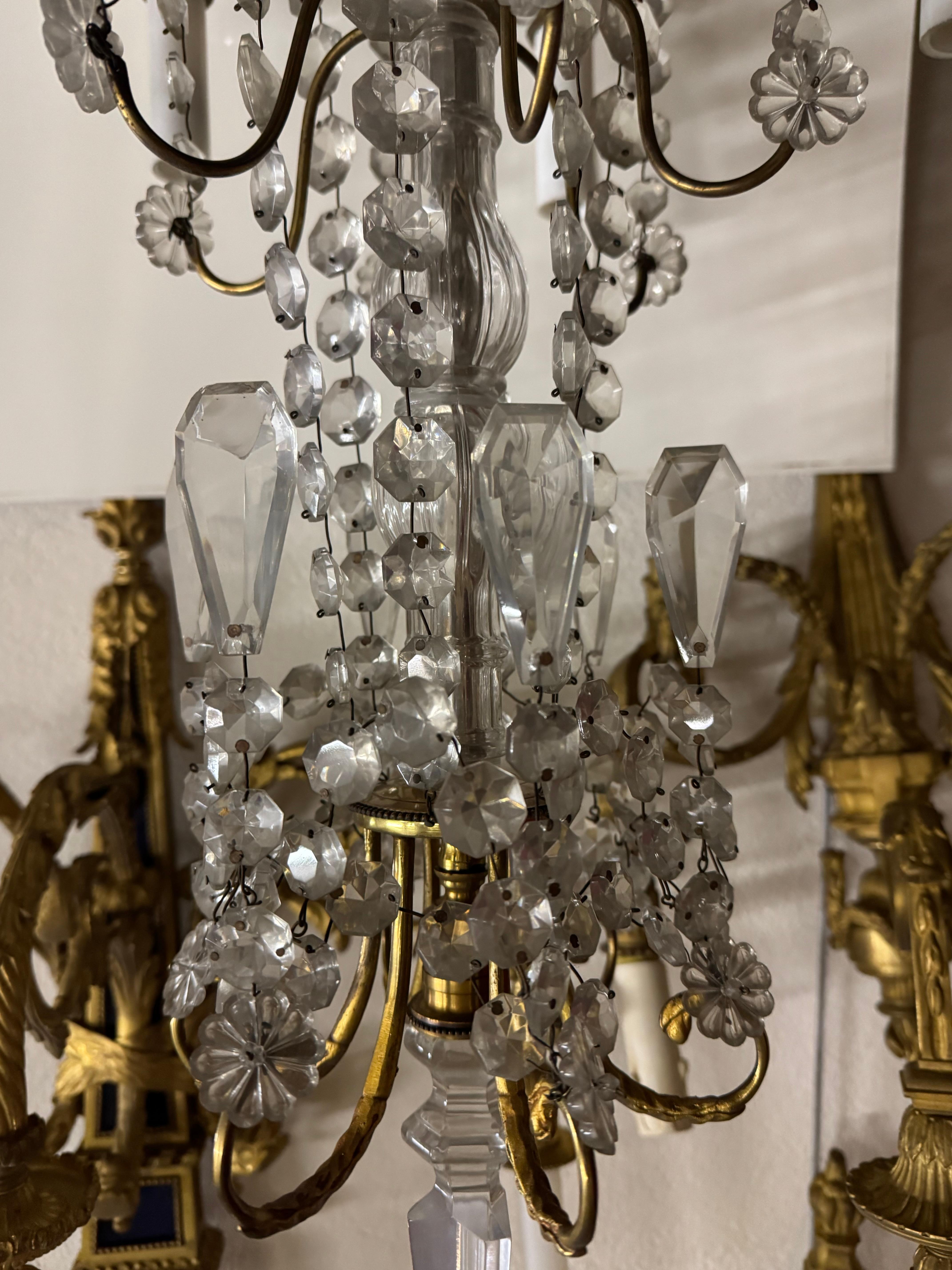 Louis XVI Pair of candelabras cristal and bronze six lights For Sale