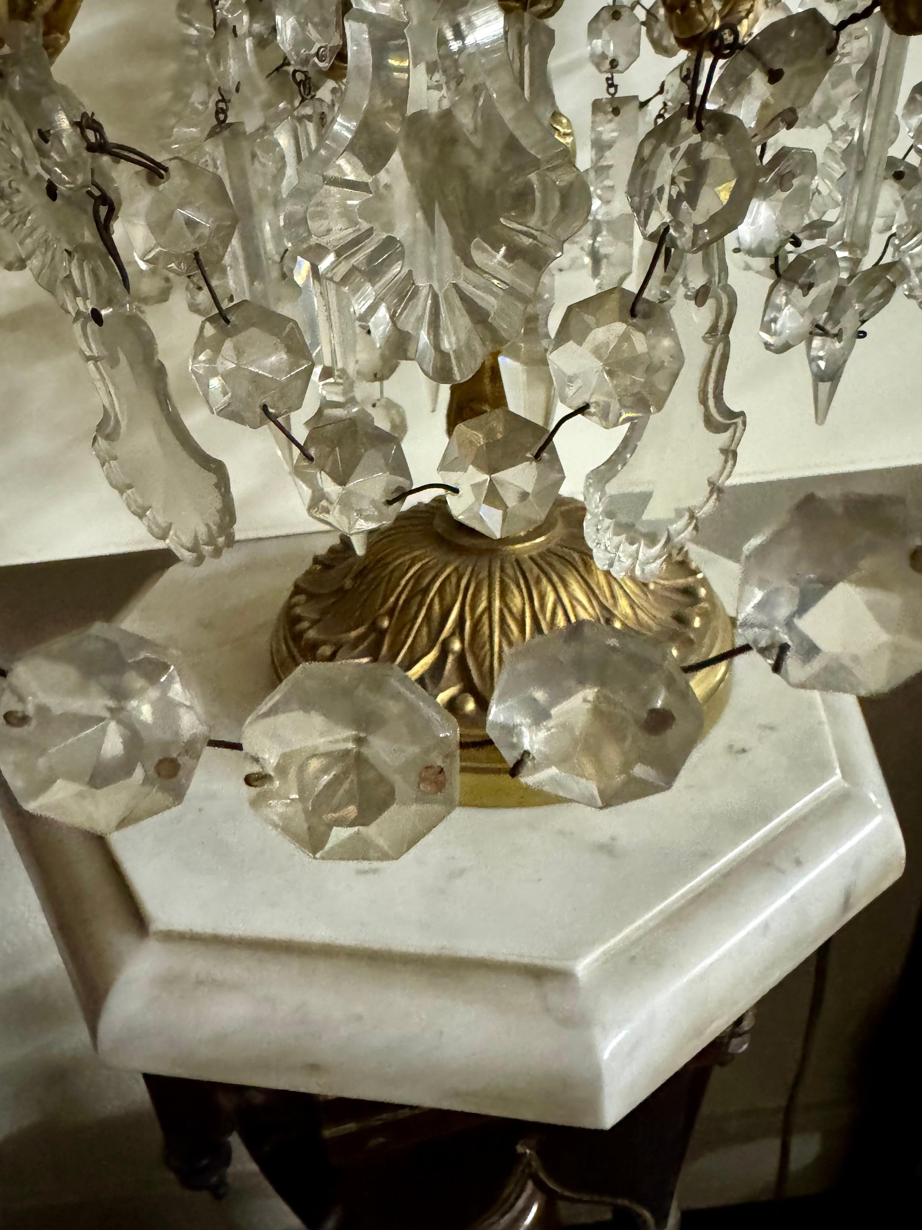 French Pair of candelabras cristal and bronze six lights For Sale