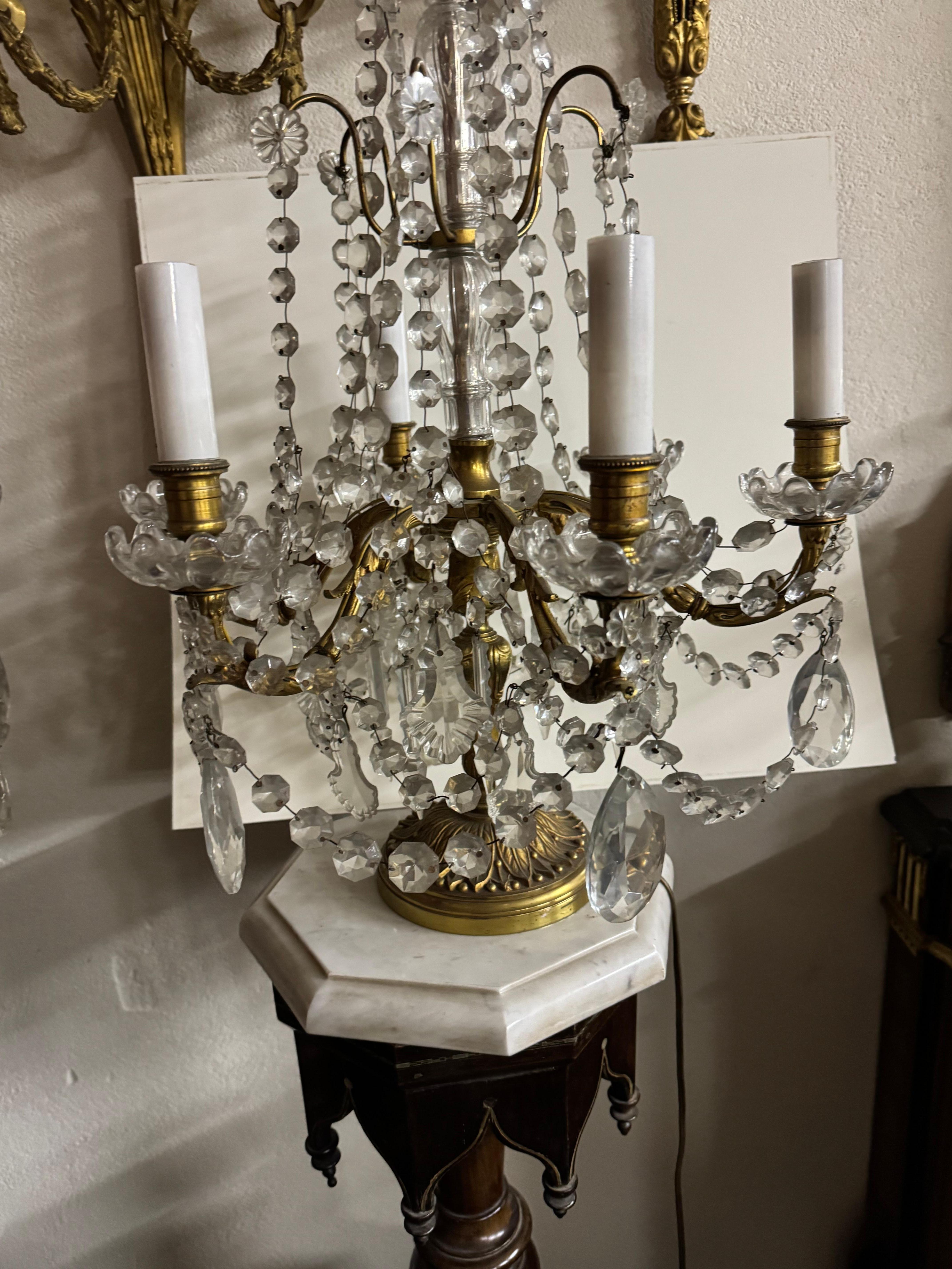Pair of candelabras cristal and bronze six lights In Good Condition For Sale In Los Angeles, CA