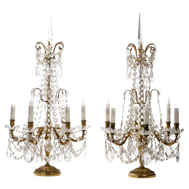 Pair of candelabras cristal and bronze six lights For Sale