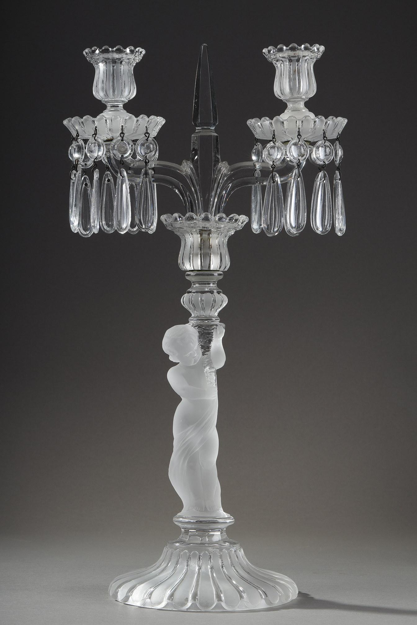 French Pair of Candelabras in Baccarat Crystal