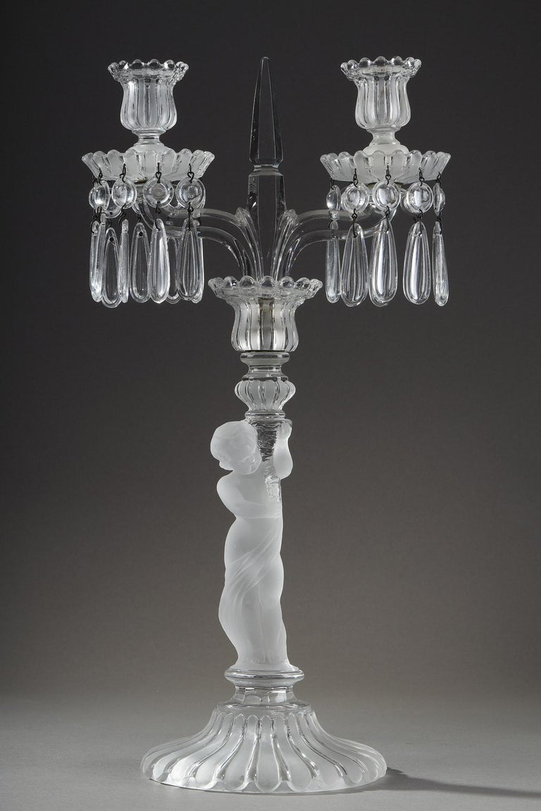 Pair of Candelabras in Baccarat Crystal In Good Condition For Sale In Paris, FR