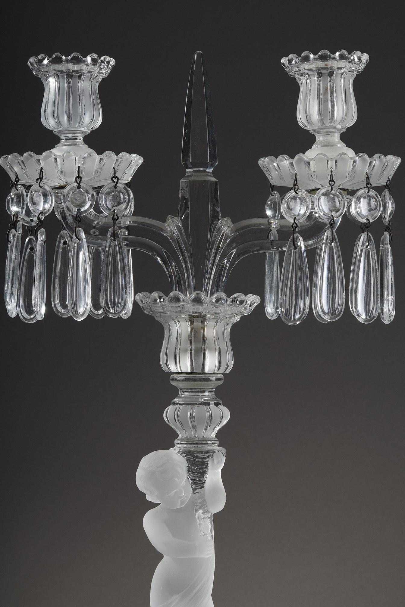 Early 20th Century Pair of Candelabras in Baccarat Crystal