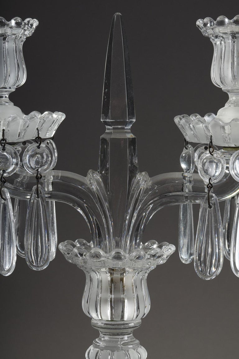 Pair of Candelabras in Baccarat Crystal For Sale 3
