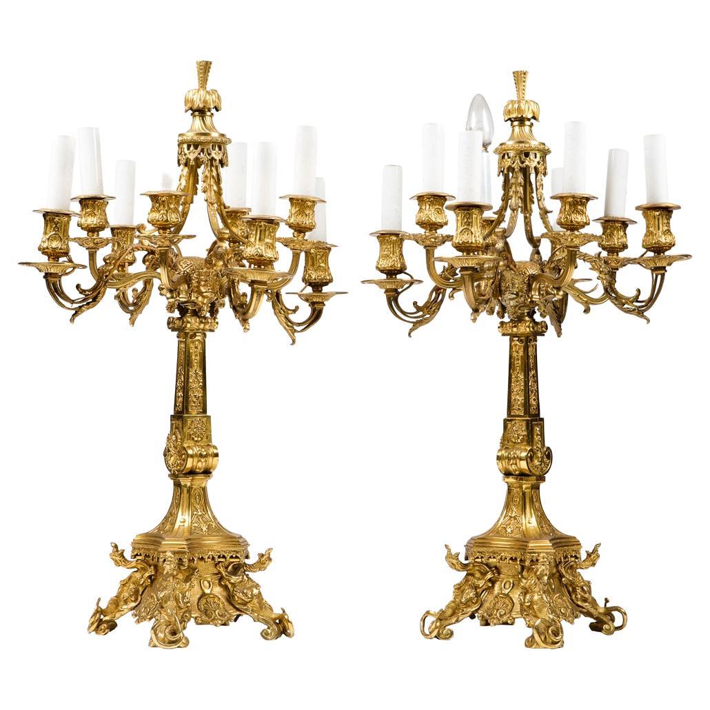 Pair of candelabras in bronze