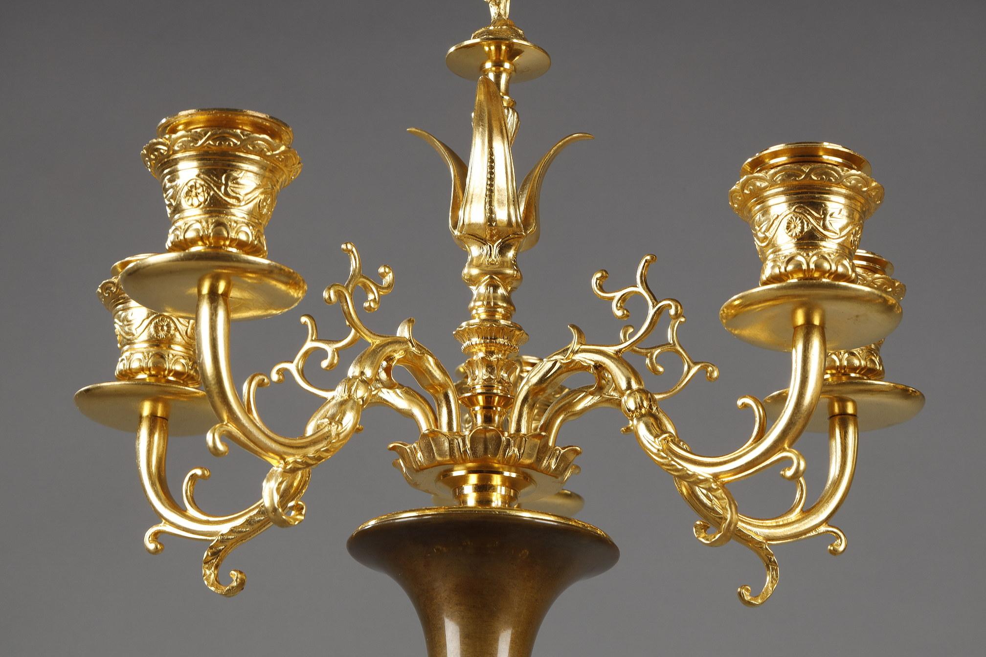 Pair of Candelabras in Gilded Bronze For Sale 6