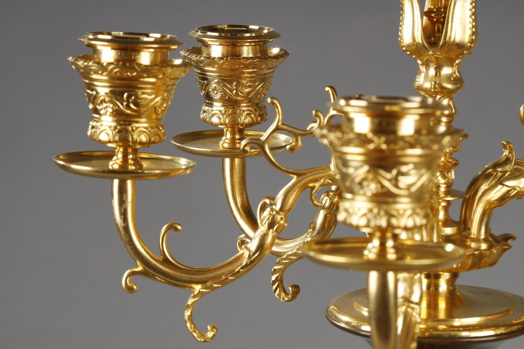 Pair of Candelabras in Gilded Bronze For Sale 7
