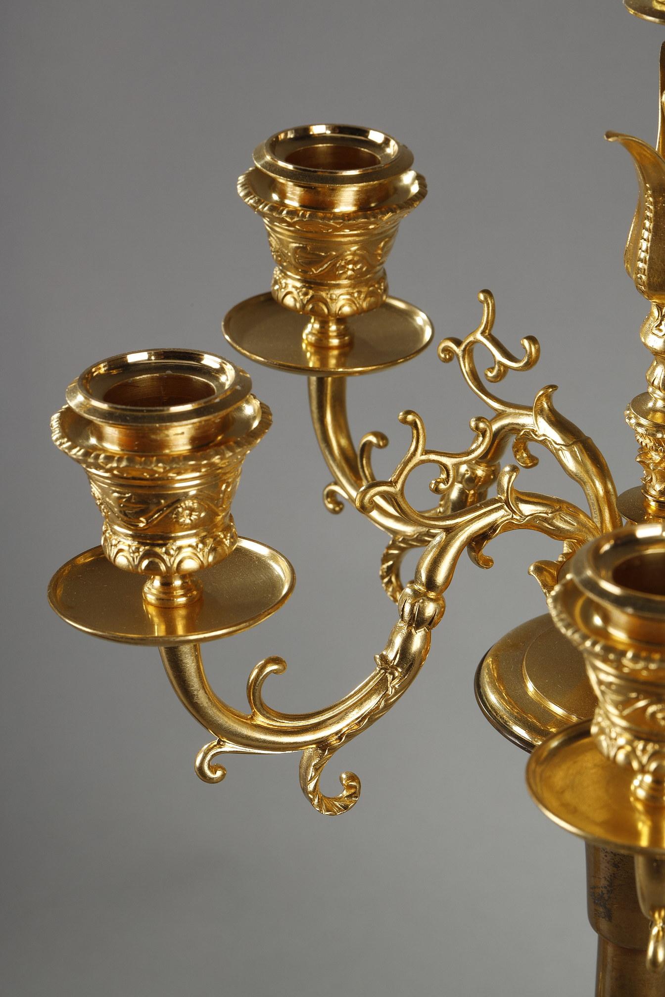 Pair of Candelabras in Gilded Bronze For Sale 8