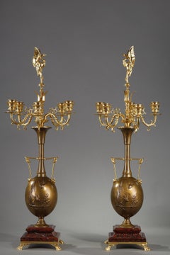 Pair of Candelabras in Gilded Bronze