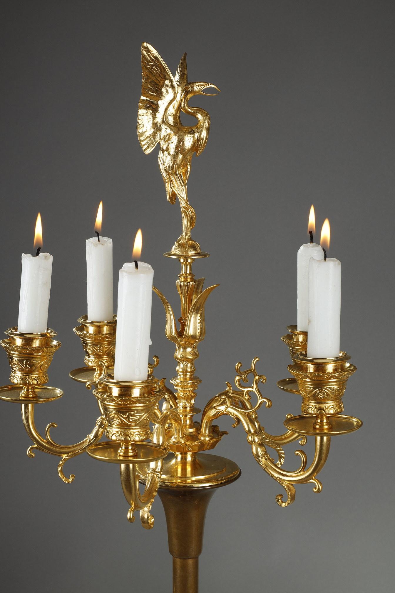 French Pair of Candelabras in Gilded Bronze For Sale