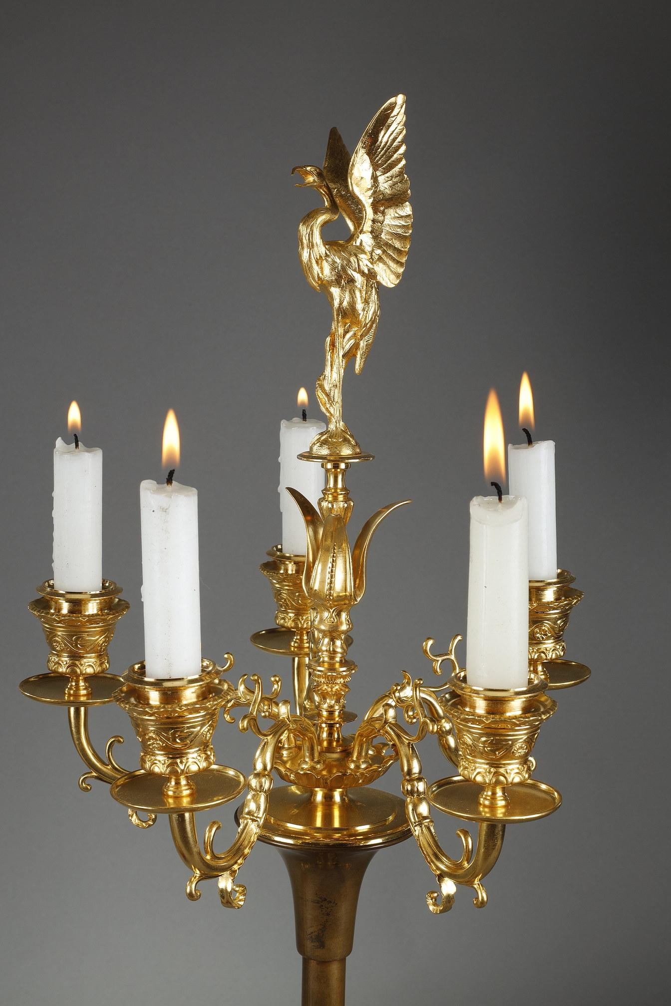 Pair of Candelabras in Gilded Bronze In Good Condition For Sale In Paris, FR