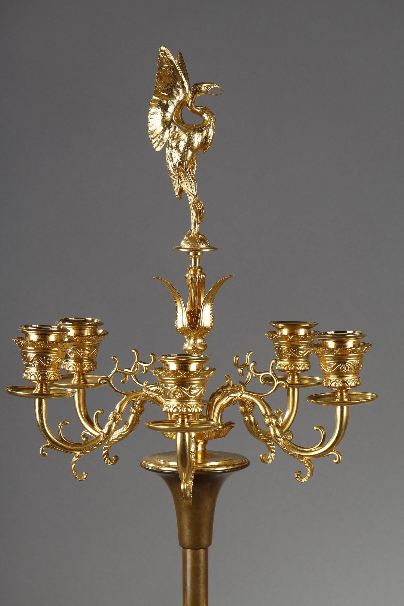 Fin du XIXe siècle Paire de candélabres en bronze doré en vente