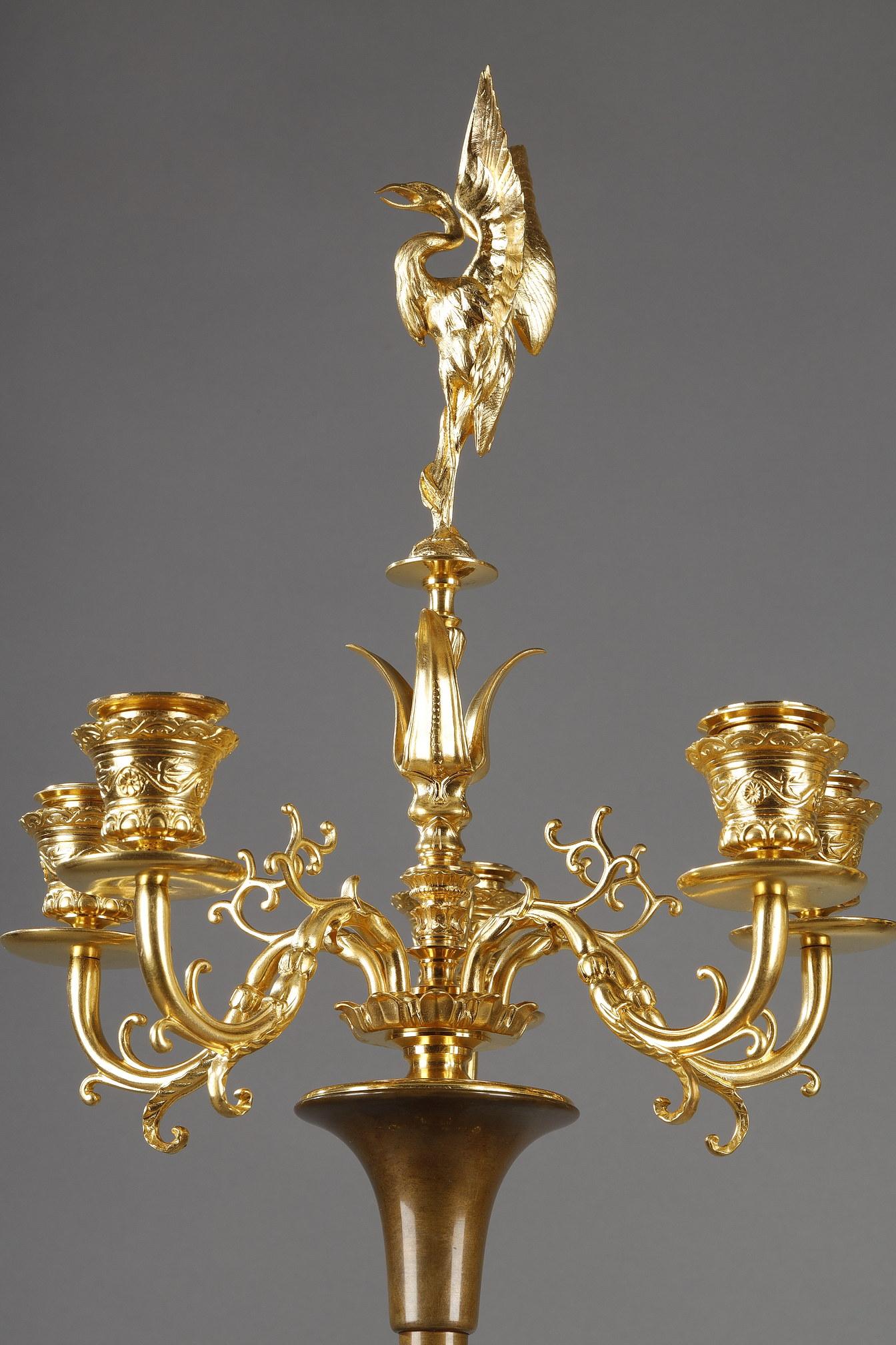 Pair of Candelabras in Gilded Bronze For Sale 2