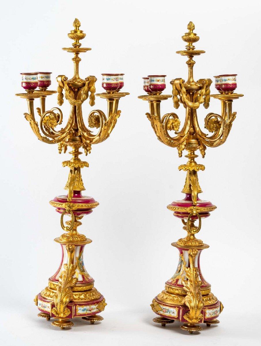 Pair of Candelabras in Gilt Bronze and Sèvres Porcelain End 19th Century 5