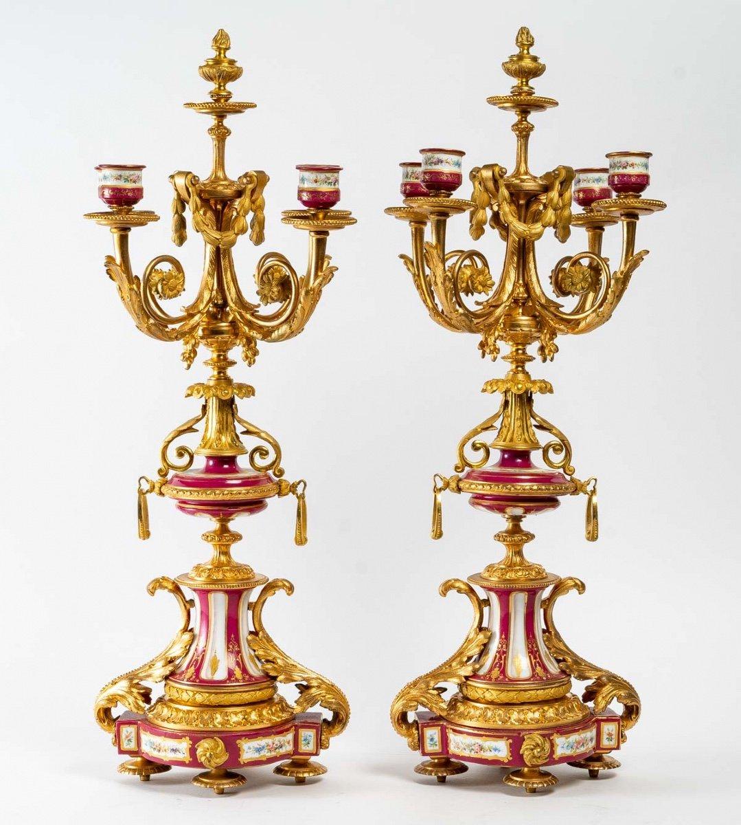 Pair of Candelabras in Gilt Bronze and Sèvres Porcelain End 19th Century 6