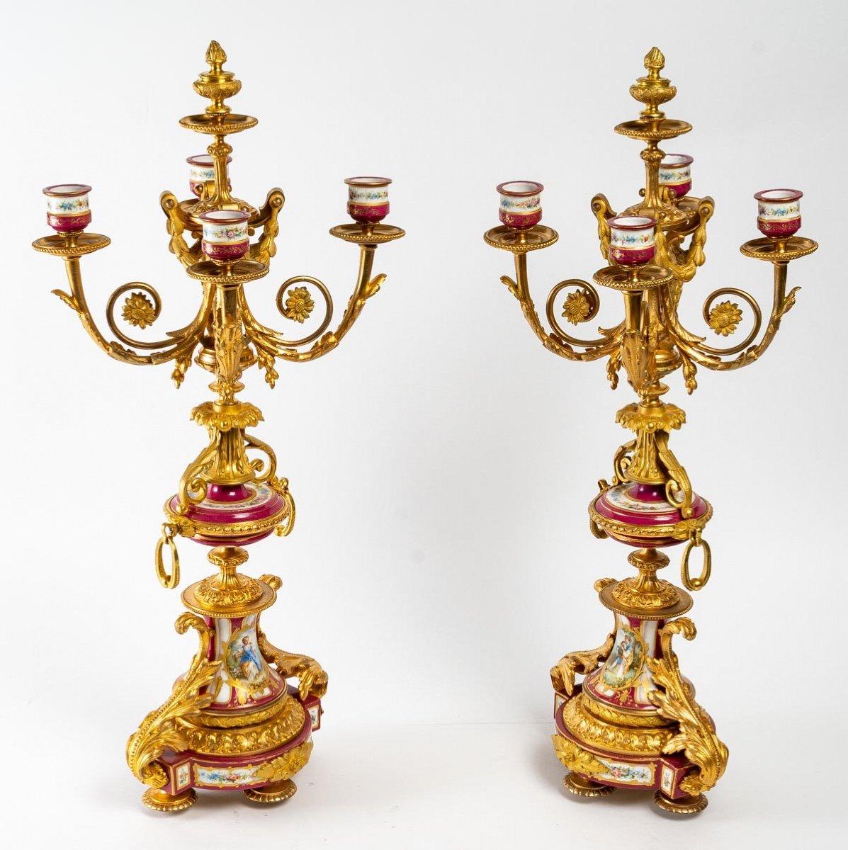 Pair of Candelabras in Gilt Bronze and Sèvres Porcelain End 19th Century 7