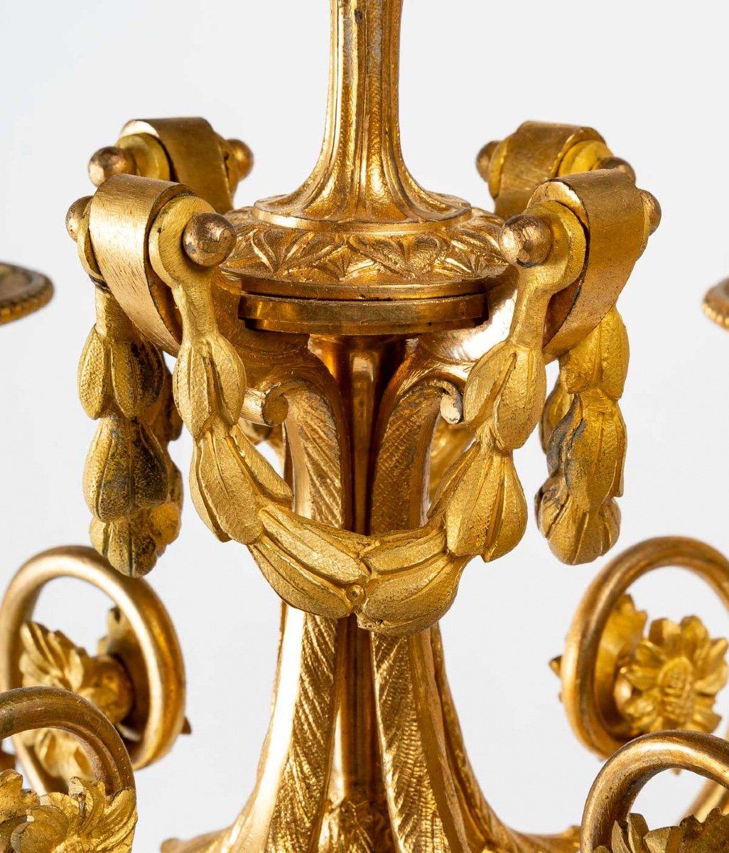 French Pair of Candelabras in Gilt Bronze and Sèvres Porcelain End 19th Century
