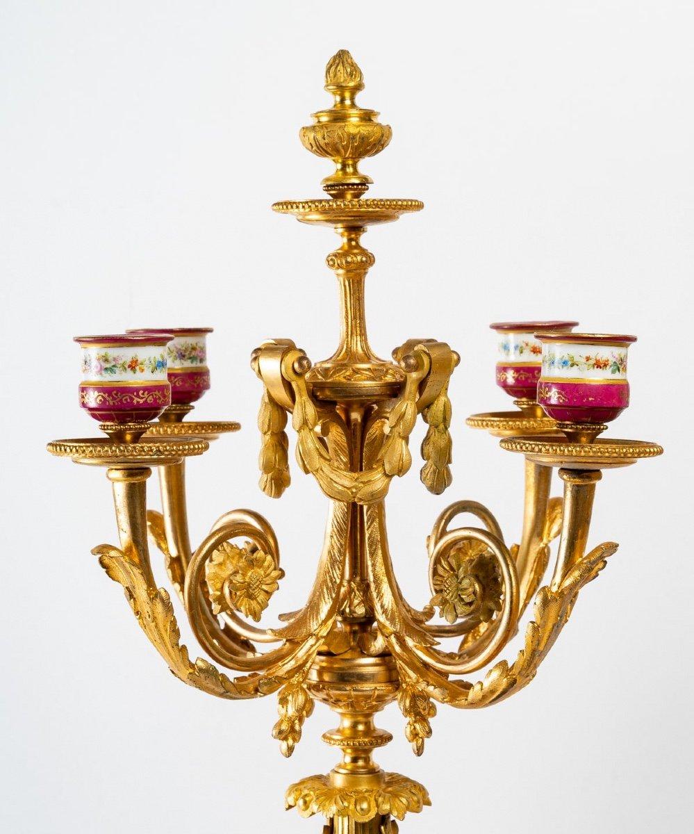 Pair of Candelabras in Gilt Bronze and Sèvres Porcelain End 19th Century 4