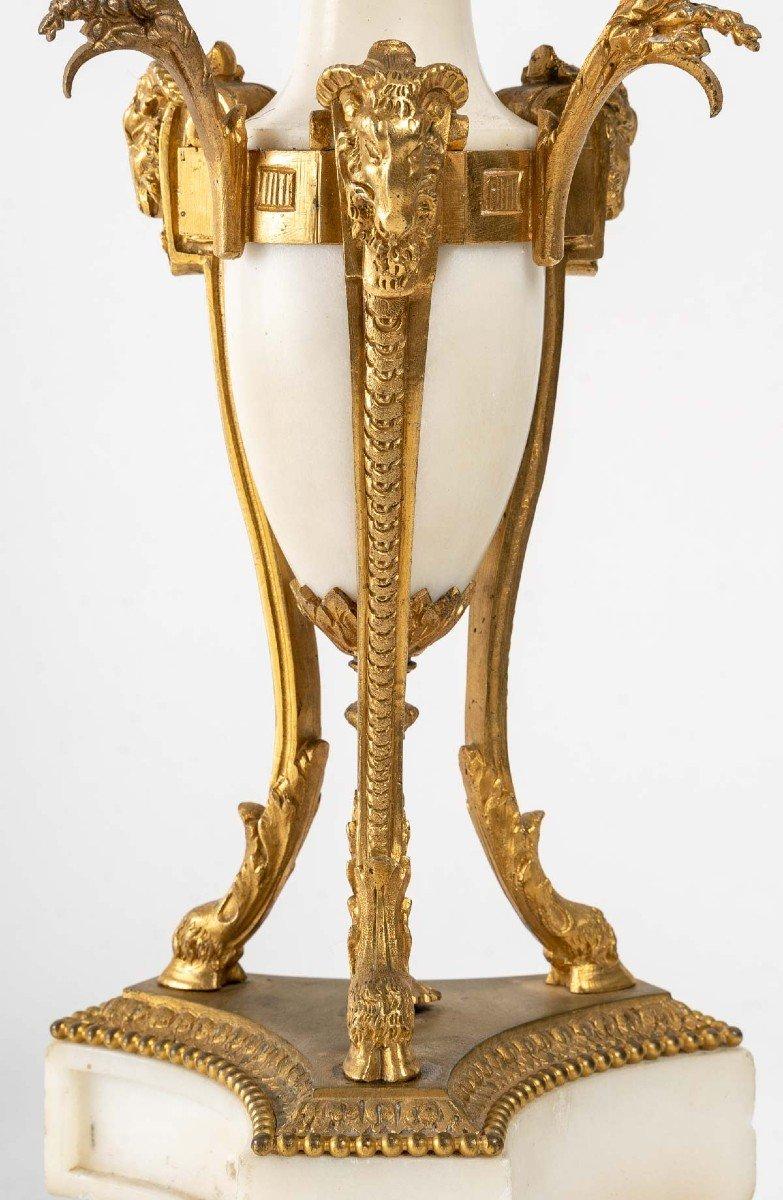 Napoleon III Pair of Candelabras in Gilt Bronze and White Marble