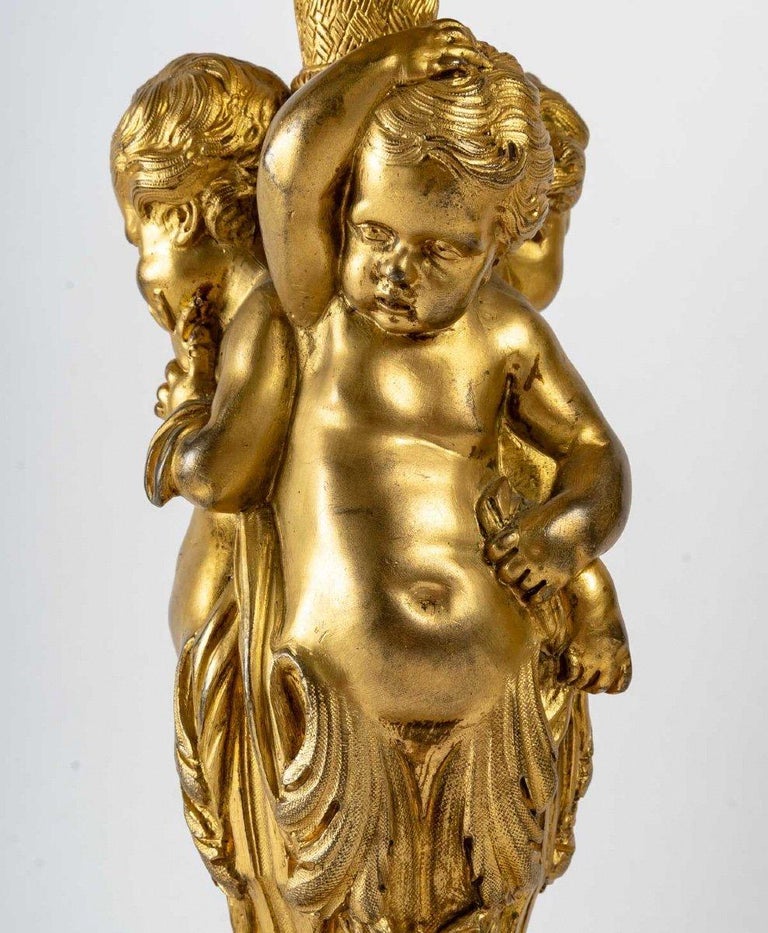 Pair Of Candelabras In Gilt Bronze End of XIXth Century For Sale at 1stDibs